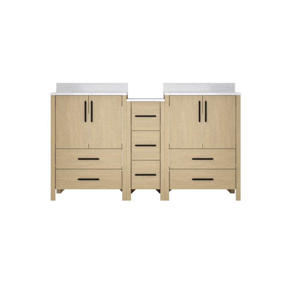English Elm 108"w×22"d×34"h Freestanding Double Sink Vanity with White Countertop Soft Close T3785S00006