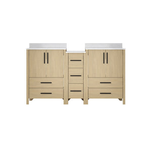 English Elm 108"w×22"d×34"h Freestanding Double Sink Vanity with White Countertop Soft Close T3785S00006