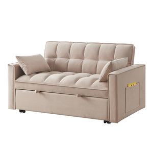 English Elm 4 Loveseat Sofa Bed with Storage Pockets & Armrests, Convertible Pull-Out Sleeper with Wheels, Tufted Comfort and Durable Frame for Small Spaces taupe W2186P166128