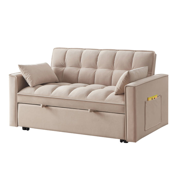 English Elm 4 Loveseat Sofa Bed with Storage Pockets & Armrests, Convertible Pull-Out Sleeper with Wheels, Tufted Comfort and Durable Frame for Small Spaces taupe W2186P166128