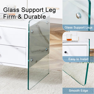 English Elm Double-drawer modern bedside table with MDF surface, tempered glass sides, elegant storage design W1151P191734