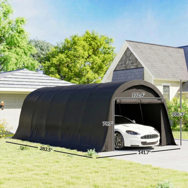 English Elm Portable Steel Frame Carport Canopy Upf50 Pe Cover Full Enclosure Vehicle Shelter Dark Gray T3971S00116