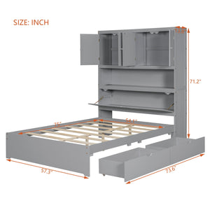 English Elm Full Size Wooden Platform Bed With Usb Charging, Flip-Up Storage Headboard & Under-Bed Drawers N820S00045E