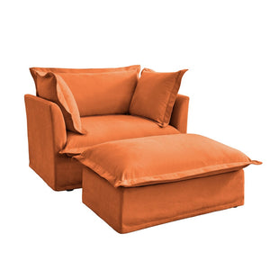 English Elm Upholstered Slipcovered Armchair & Wide Ottoman Set, Cozy Chenille Seating For Modern Living Room W3041S00122-GIGA