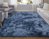 Feizy Rugs 4944550f Indochine Plush Hand-tufted Polyester Shag Rug - Luxurious High Pile For Contemporary Spaces Blue,Black Polyester 4944550fblu000f50