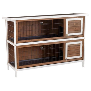 English Elm Spacious Two-story Fir Wood Rabbit Hutch with Shingle Roof for Outdoor Patio Use T3971P435830