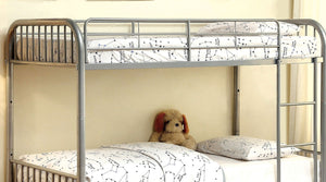 English Elm Silver Twin-Over-Twin Metal Bunk Bed 79"W x 61"H Contemporary Silver Finish Sturdy Rails Ladder Safety B2741P353740