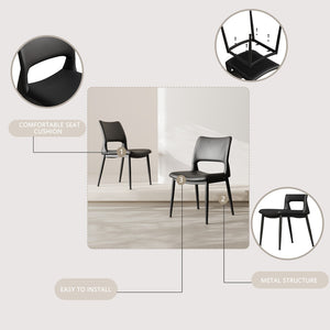 English Elm Modern Pu Leather Dining Chair Set with Ergonomic Backrest and Powder Coated Metal Frame Black Pu W1727P426737