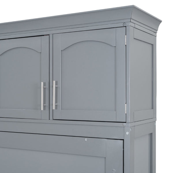 English Elm Full Size Murphy Wall Bed with Top Cabinet Storage for Studio or Guest Room LP006664AAE-1