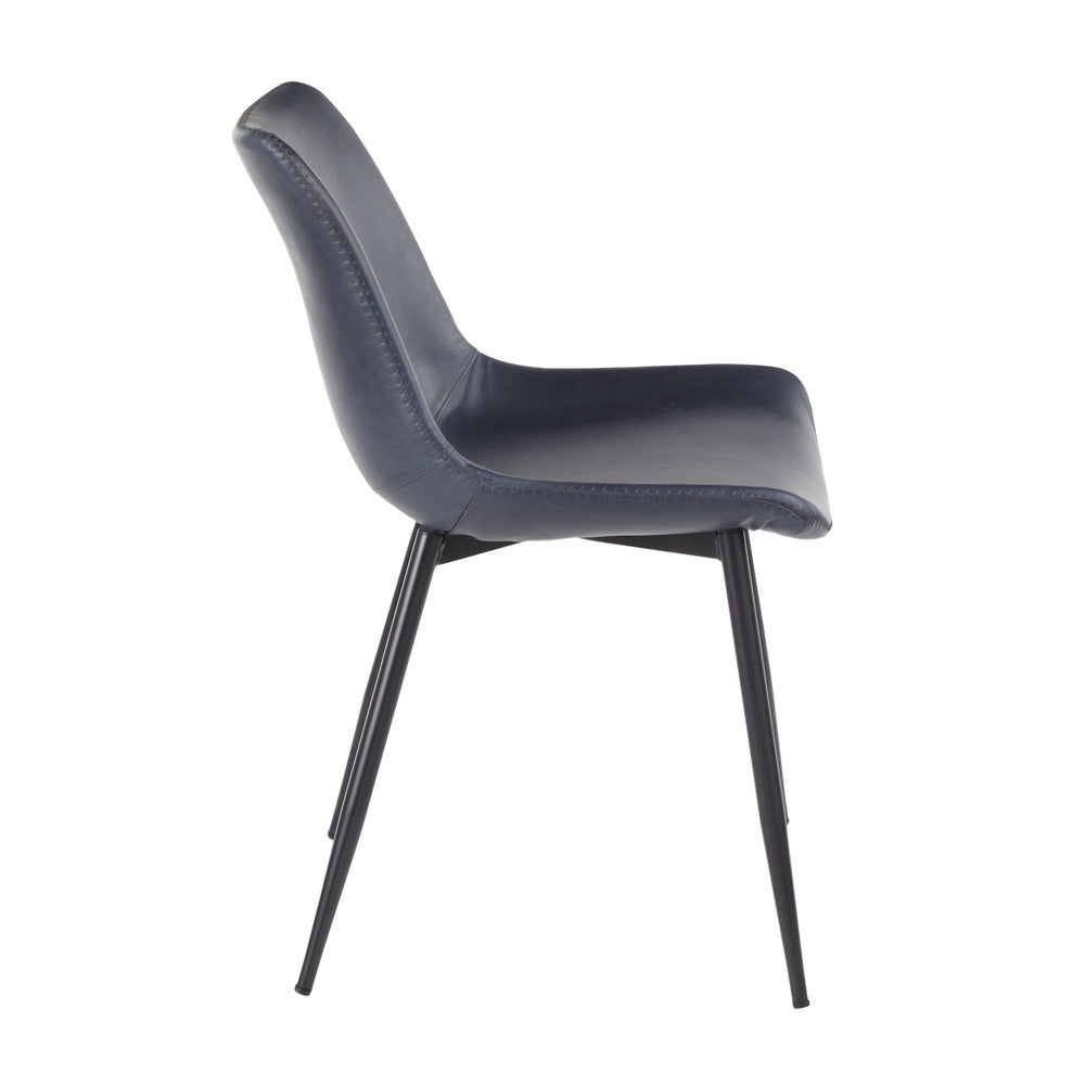 English Elm Durango Vintage Blue Faux Leather Dining Chairs - Industrial Zig-Zag Stitching, Black Tapered Legs (Set of 2) B202P223846