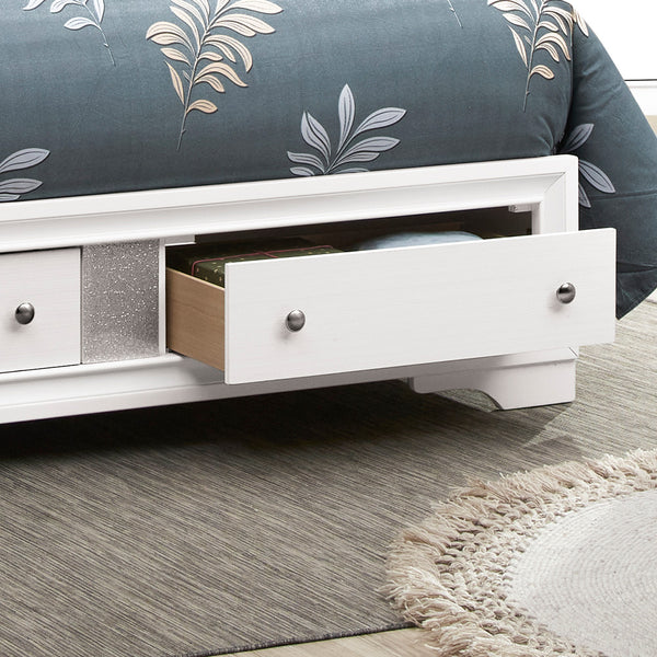 English Elm Madrid Queen Bed With Under-Bed Storage, Elegant White Finish & Silver Trim - Modern Bedroom Centerpiece B078S00615