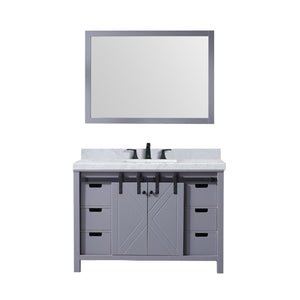 English Elm Dark Grey Bath Vanity Set With Carrara Marble Countertop, Matte Black Faucet & 44" Mirror Ensemble B2731S01278