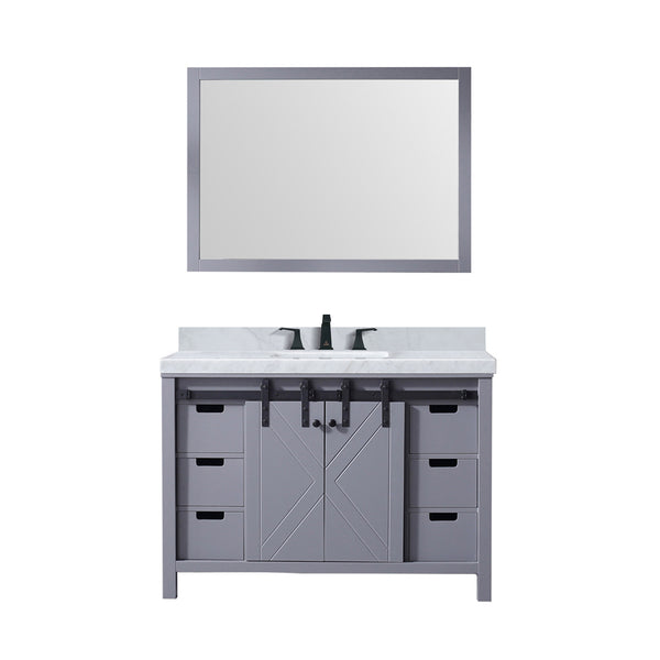 English Elm Dark Grey Bath Vanity Set With Carrara Marble Countertop, Matte Black Faucet & 44" Mirror Ensemble B2731S01278