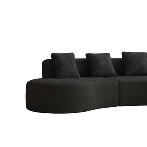 English Elm 3-seater Velvet Curved Sectional Sofa Plush Cloud Design for Open Living Rooms Black W1765S00124