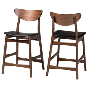 Baxton Studio Baxton Studio Latina Counter Stool Set of 2 - Mid-Century Modern Black Faux Leather & Walnut Finish Latina Barstool-Black PVC