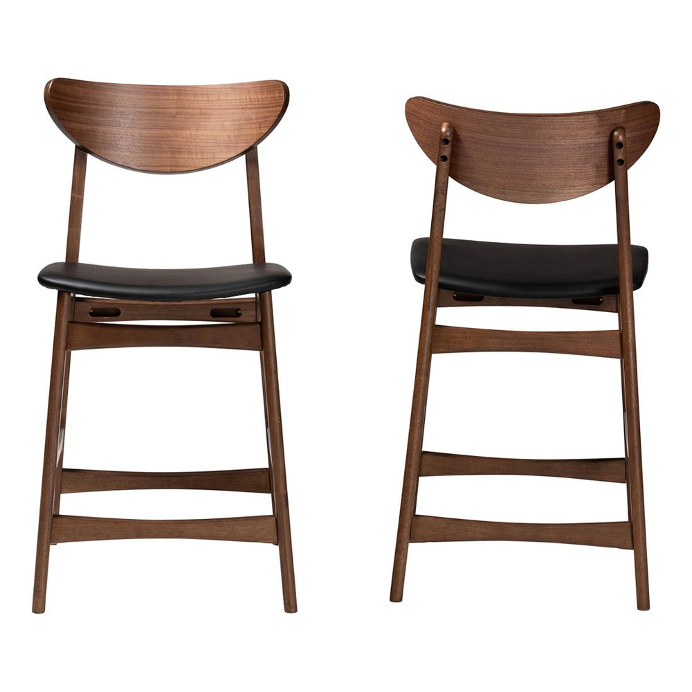Baxton Studio Baxton Studio Latina Counter Stool Set of 2 - Mid-Century Modern Black Faux Leather & Walnut Finish Latina Barstool-Black PVC