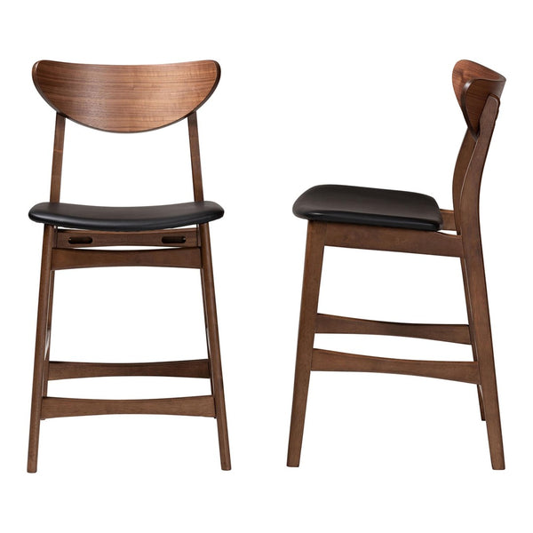 Baxton Studio Baxton Studio Latina Counter Stool Set of 2 - Mid-Century Modern Black Faux Leather & Walnut Finish Latina Barstool-Black PVC