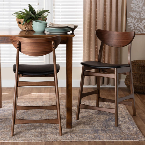 Baxton Studio Baxton Studio Latina Counter Stool Set of 2 - Mid-Century Modern Black Faux Leather & Walnut Finish Latina Barstool-Black PVC