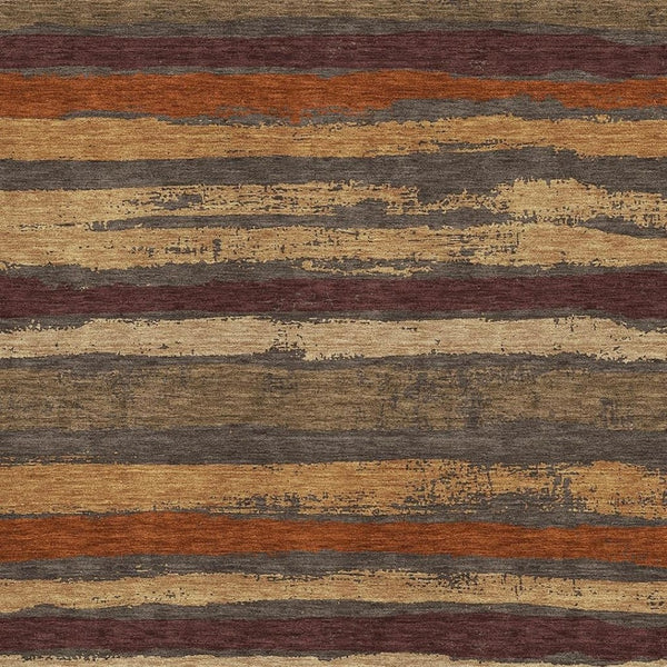 HomeRoots 9' X 12' Elegant Chocolate, Gold & Burgundy Striped Washable Area Rug with UV Protection & Stability 680000