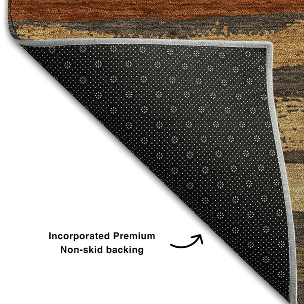 HomeRoots 10' X 14' Washable Chocolate, Gold & Burgundy Striped Area Rug – Durable, UV-Protected & Stylish! 680001