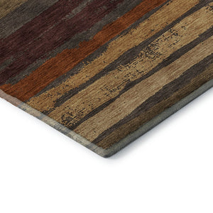 HomeRoots 10' X 14' Washable Chocolate, Gold & Burgundy Striped Area Rug – Durable, UV-Protected & Stylish! 680001