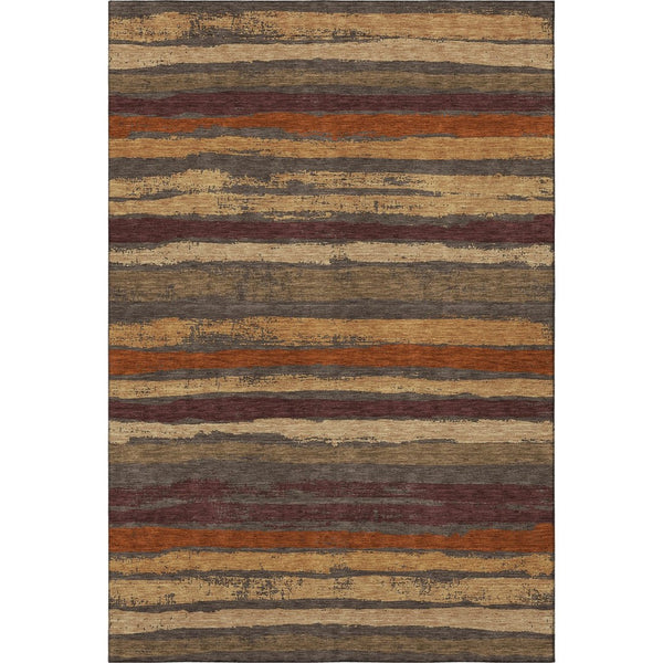 HomeRoots 10' X 14' Washable Chocolate, Gold & Burgundy Striped Area Rug – Durable, UV-Protected & Stylish! 680001