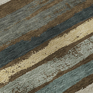 HomeRoots 8' Brown Gold and Ivory Striped Washable Round Rug with UV Protection for Kids and Pets' Homes 680004
