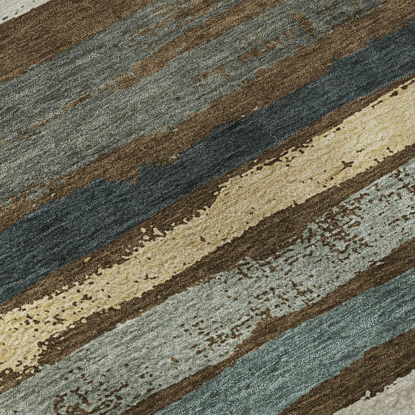 HomeRoots 8' Brown Gold and Ivory Striped Washable Round Rug with UV Protection for Kids and Pets' Homes 680004