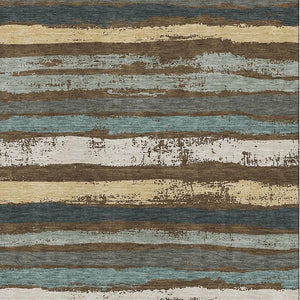HomeRoots 8' X 10' Striped Area Rug in Brown, Gold & Ivory - Washable, UV-Protected, Perfect for High-Traffic Spaces 680005