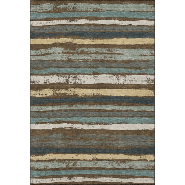 HomeRoots 9' Striped Washable Area Rug in Brown, Gold & Ivory - Durable, UV Protected for High-Traffic Homes 680006