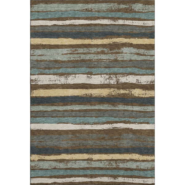 HomeRoots 10' X 14' Striped Area Rug in Brown, Gold & Ivory - Washable, UV-Protected, Durable for Busy Homes 680007