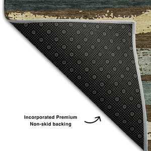 HomeRoots 10' X 14' Striped Area Rug in Brown, Gold & Ivory - Washable, UV-Protected, Durable for Busy Homes 680007