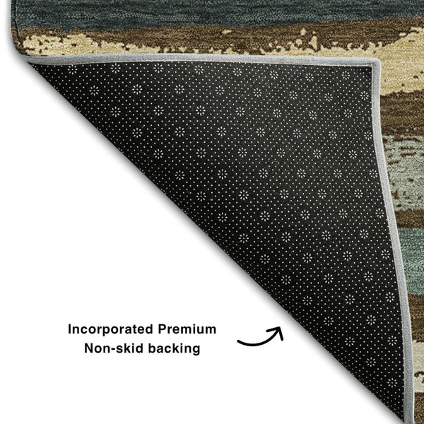 HomeRoots 10' X 14' Striped Area Rug in Brown, Gold & Ivory - Washable, UV-Protected, Durable for Busy Homes 680007