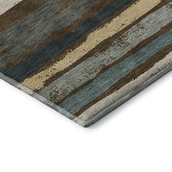 HomeRoots 10' X 14' Striped Area Rug in Brown, Gold & Ivory - Washable, UV-Protected, Durable for Busy Homes 680007