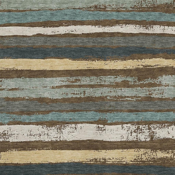 HomeRoots 10' X 14' Striped Area Rug in Brown, Gold & Ivory - Washable, UV-Protected, Durable for Busy Homes 680007