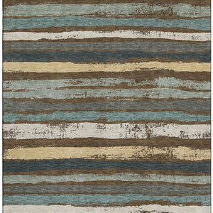 HomeRoots 10' X 14' Striped Area Rug in Brown, Gold & Ivory - Washable, UV-Protected, Durable for Busy Homes 680007