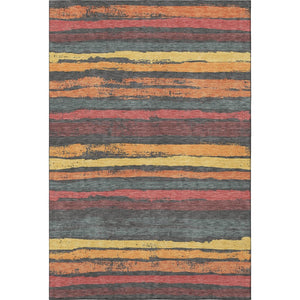 HomeRoots 5' X 8' Granite Gray Striped Washable Area Rug with Salmon & Yellow Accents, UV Protection & Durability 680009