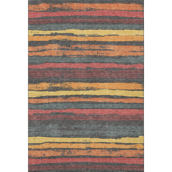 HomeRoots 8' X 10' Stylish Granite Gray Area Rug with Salmon & Yellow Stripes – Washable, UV Protected, Durable Design 680011