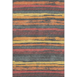 HomeRoots 9' X 12' Striped Area Rug in Granite Gray, Salmon & Yellow - Washable, UV Protected & Durable Decor 680012
