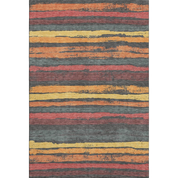 HomeRoots 9' X 12' Striped Area Rug in Granite Gray, Salmon & Yellow - Washable, UV Protected & Durable Decor 680012