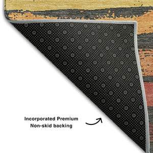 HomeRoots 9' X 12' Striped Area Rug in Granite Gray, Salmon & Yellow - Washable, UV Protected & Durable Decor 680012
