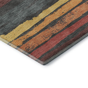 HomeRoots 9' X 12' Striped Area Rug in Granite Gray, Salmon & Yellow - Washable, UV Protected & Durable Decor 680012