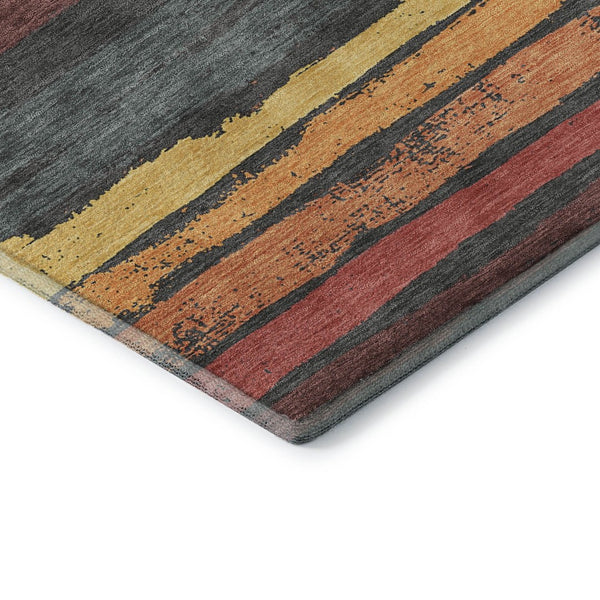 HomeRoots 9' X 12' Striped Area Rug in Granite Gray, Salmon & Yellow - Washable, UV Protected & Durable Decor 680012