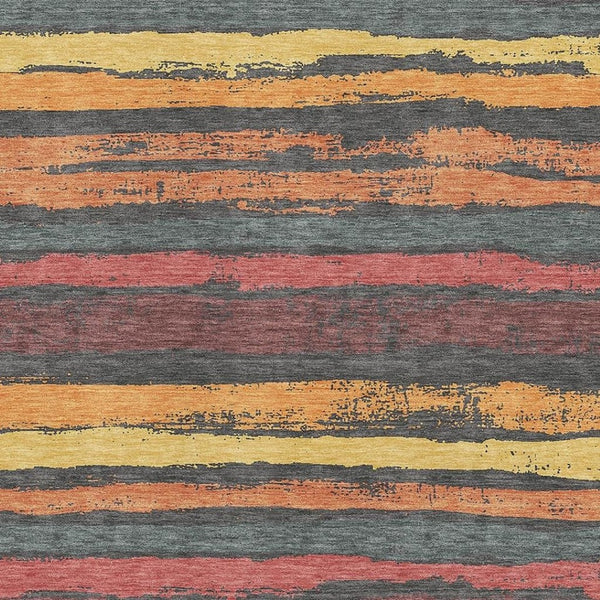 HomeRoots 9' X 12' Striped Area Rug in Granite Gray, Salmon & Yellow - Washable, UV Protected & Durable Decor 680012