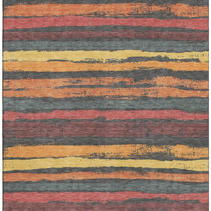 HomeRoots 9' X 12' Striped Area Rug in Granite Gray, Salmon & Yellow - Washable, UV Protected & Durable Decor 680012