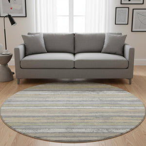 HomeRoots 8' Washable Round Rug in Gray, Ivory & Artichoke Green - UV Protected, Stain Resistant, Durable Design 680016