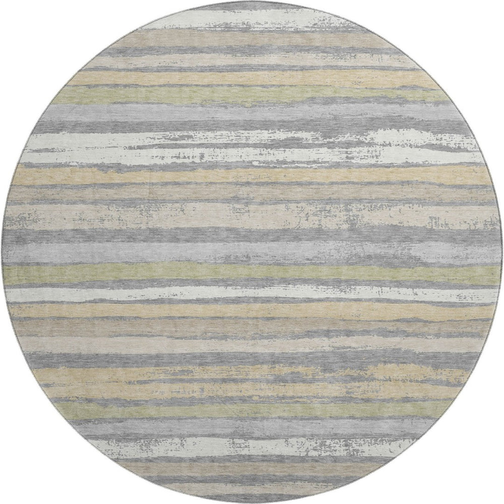 HomeRoots 8' Washable Round Rug in Gray, Ivory & Artichoke Green - UV Protected, Stain Resistant, Durable Design 680016