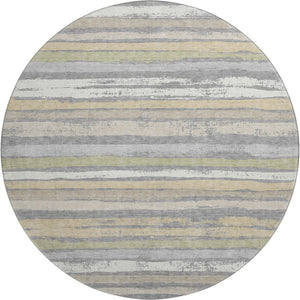 HomeRoots 8' Washable Round Rug in Gray, Ivory & Artichoke Green - UV Protected, Stain Resistant, Durable Design 680016