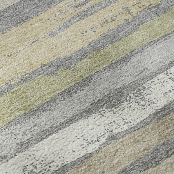 HomeRoots 8' Washable Round Rug in Gray, Ivory & Artichoke Green - UV Protected, Stain Resistant, Durable Design 680016