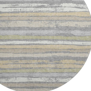 HomeRoots 8' Washable Round Rug in Gray, Ivory & Artichoke Green - UV Protected, Stain Resistant, Durable Design 680016